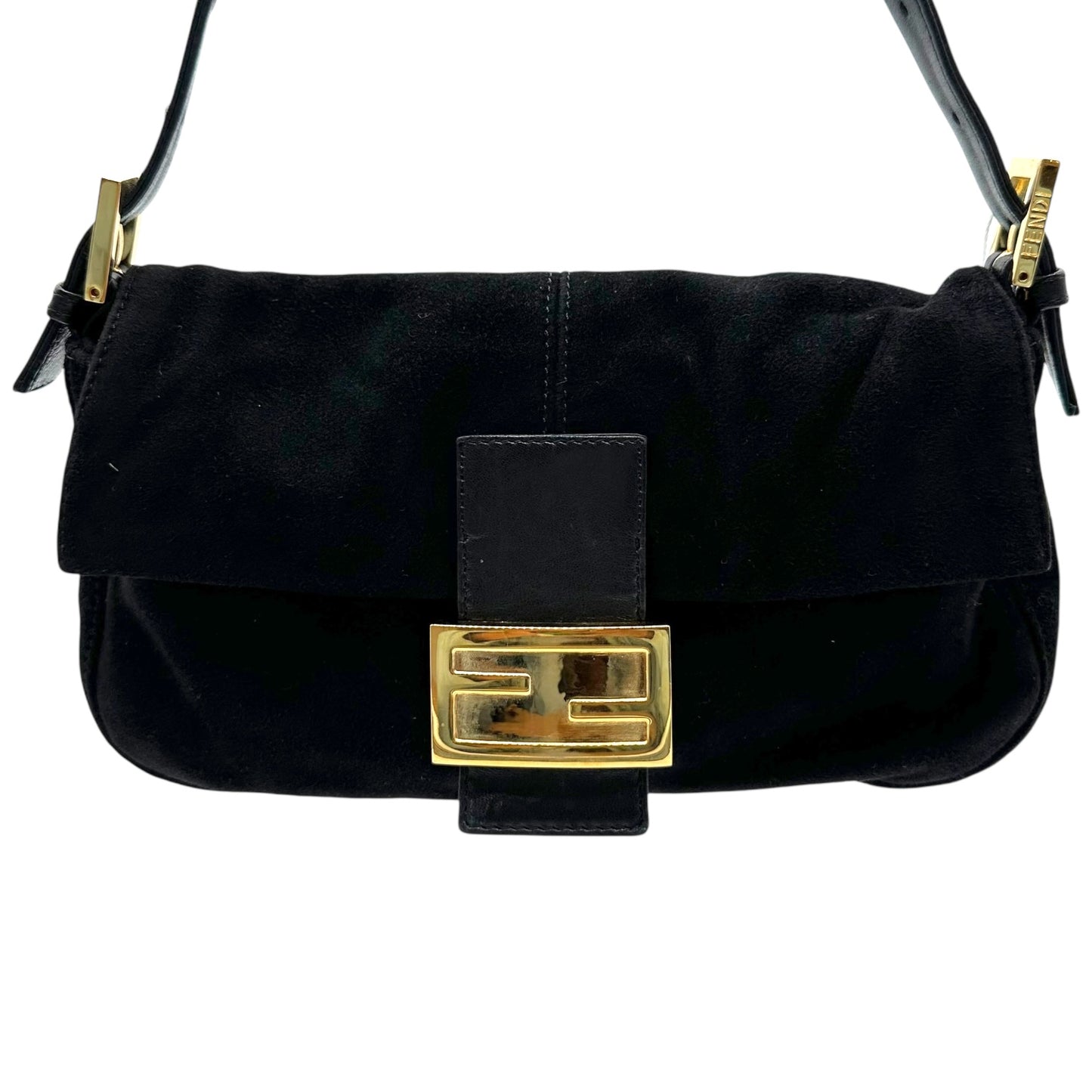 Fendi Black Suede & Gold Hardware Baguette Bag