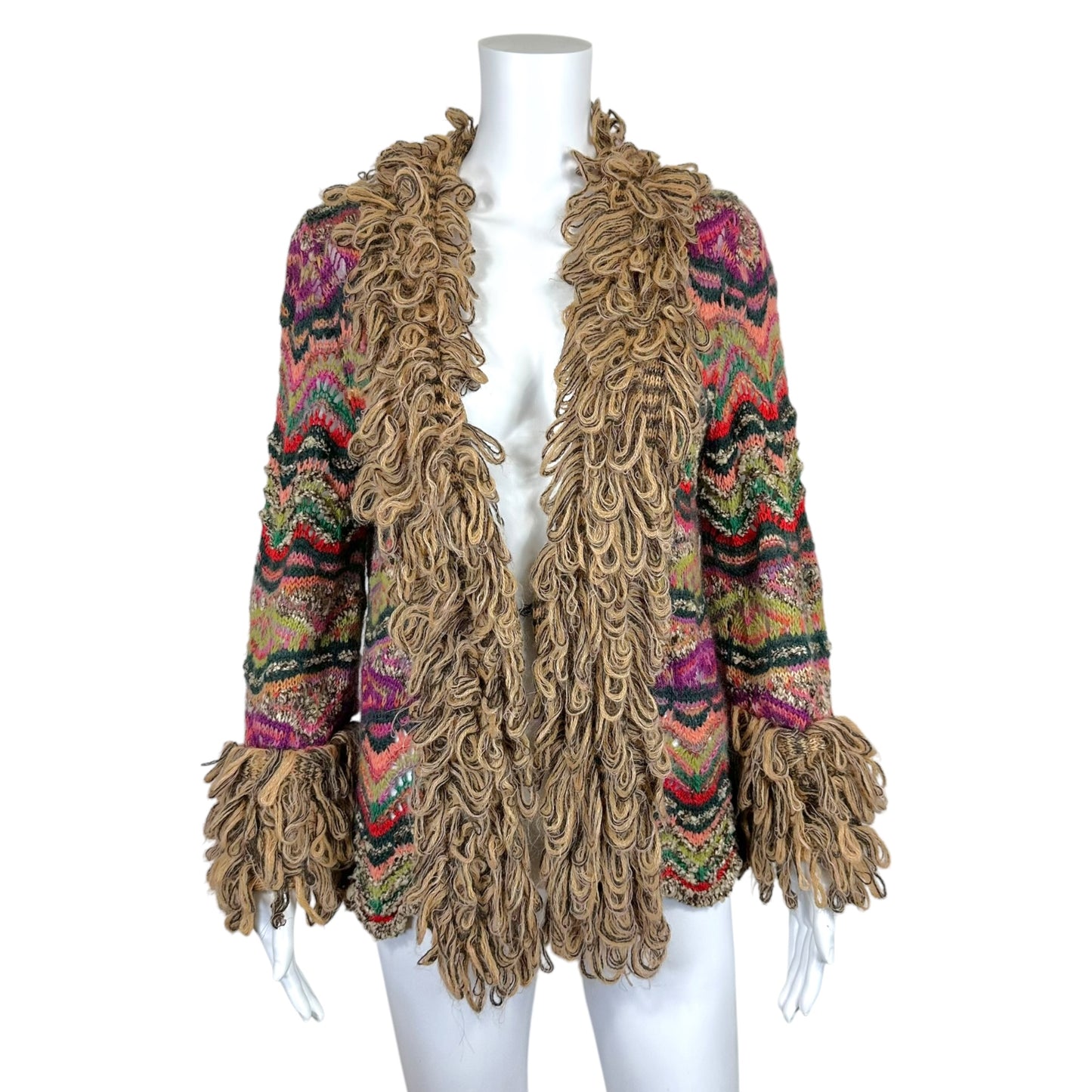 Missoni Pink & Green Multicolor Wool Knit Penny-Lane Style Cardigan
