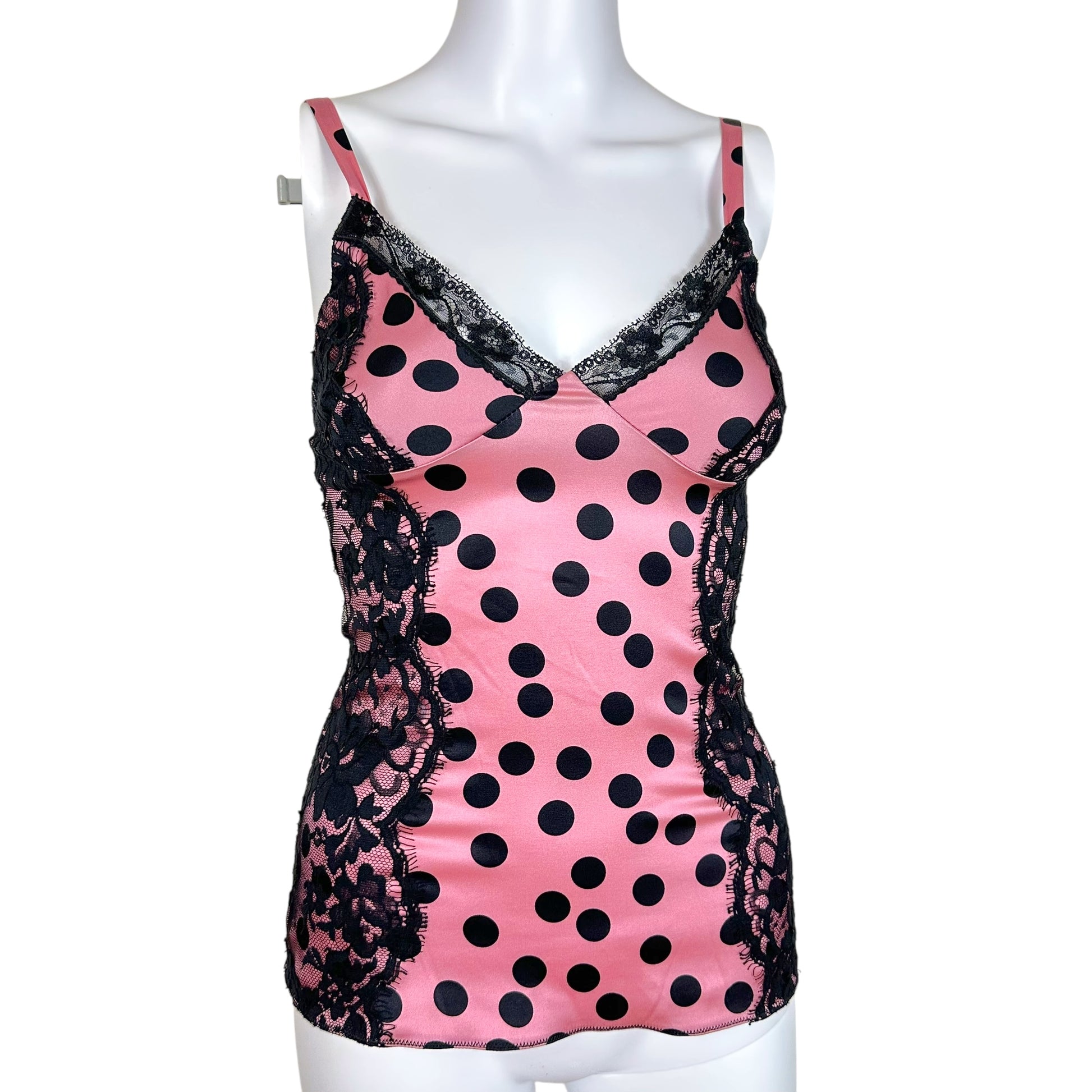 D&G Dolce & Gabbana Pink Polka Dot Silky Lace Tank - Outfit Repeater