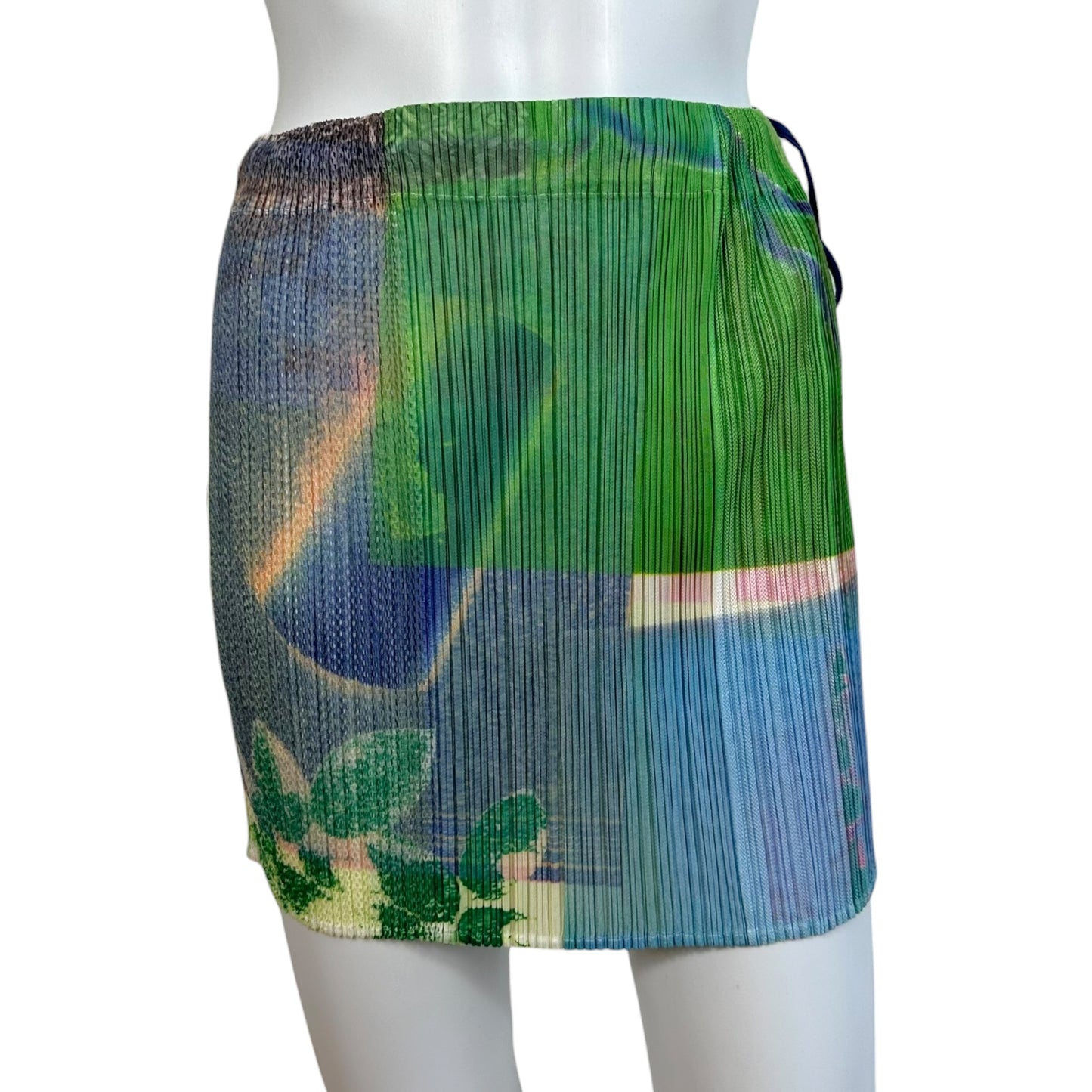 Issey Miyake Pleats Please Multicolor Printed Pleated Cut-Out Cover Up Mini Skirt