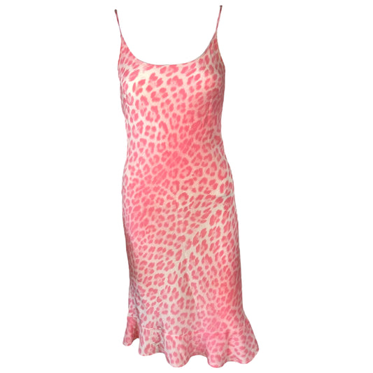 Moschino Pink Leopard Print Silk Slip Dress