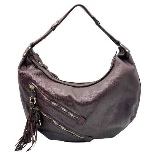 Salvatore Ferragamo Brown Leather Fringe Zip Oversized Hobo Bag