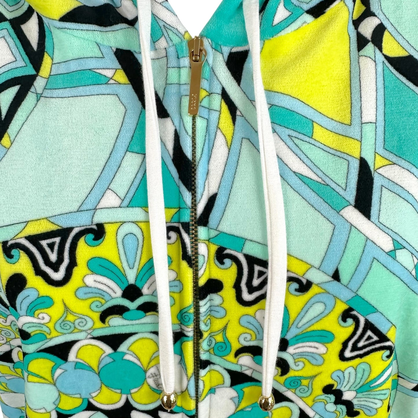 Emilio Pucci Cropped Zip-Up Hoodie Blue Green Velour