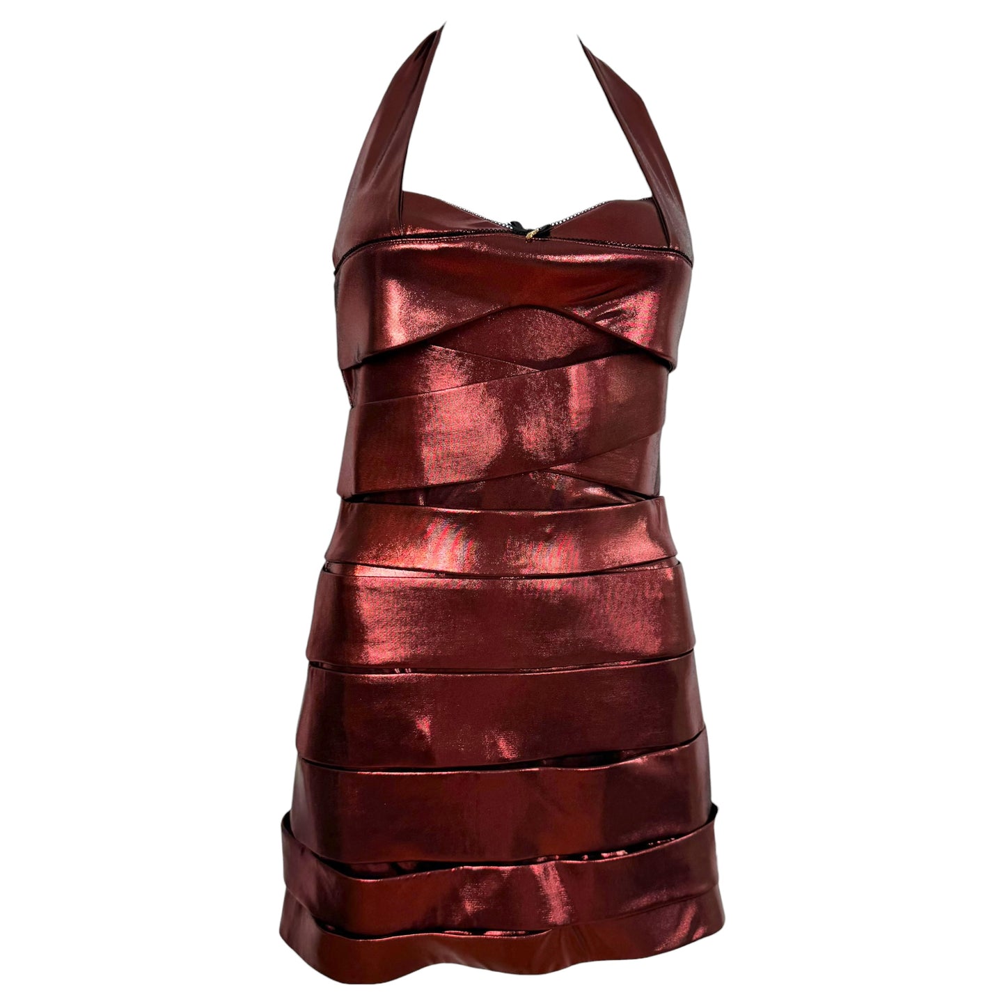 Fanci Club Shalom Red Metallic Halter Mini Dress NEW