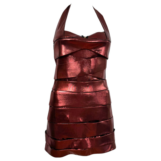 Fanci Club Red Metallic Halter Mini Dress