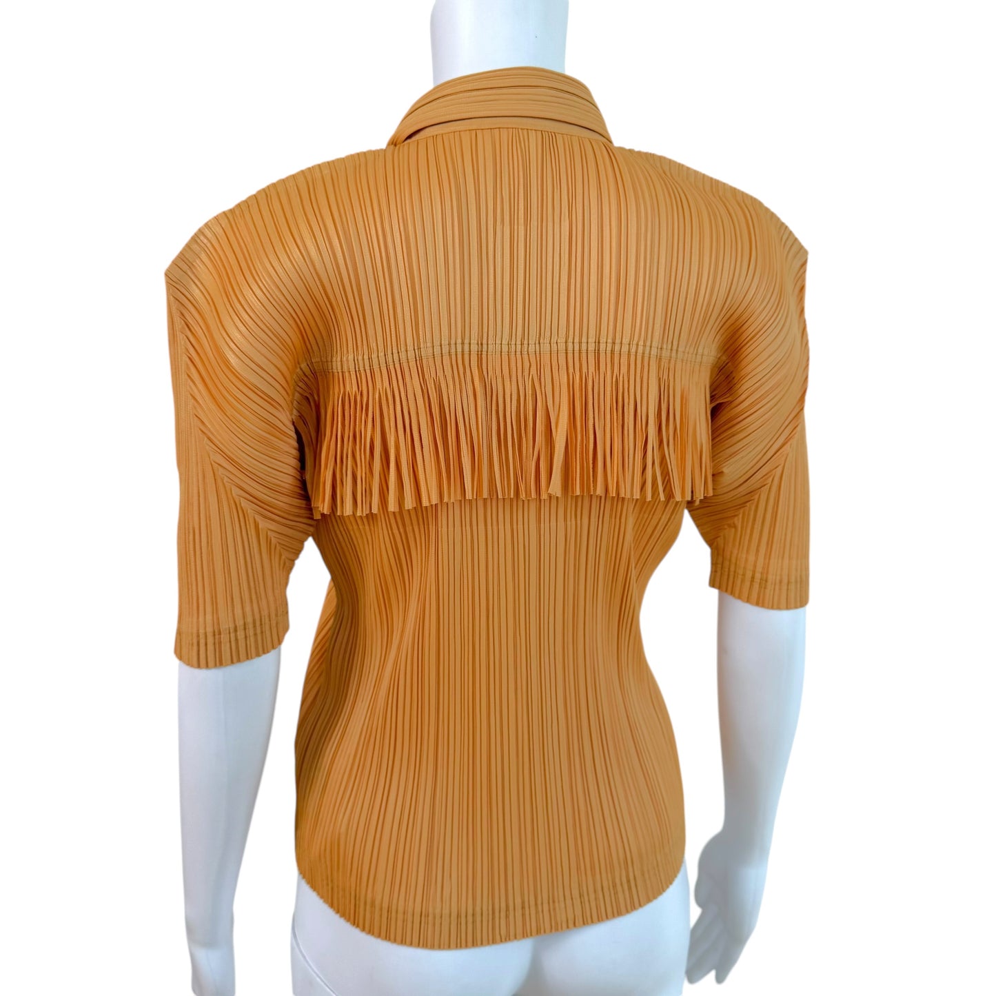 Issey Miyake Pleats Please Gold Fringe Short Sleeve Blouse