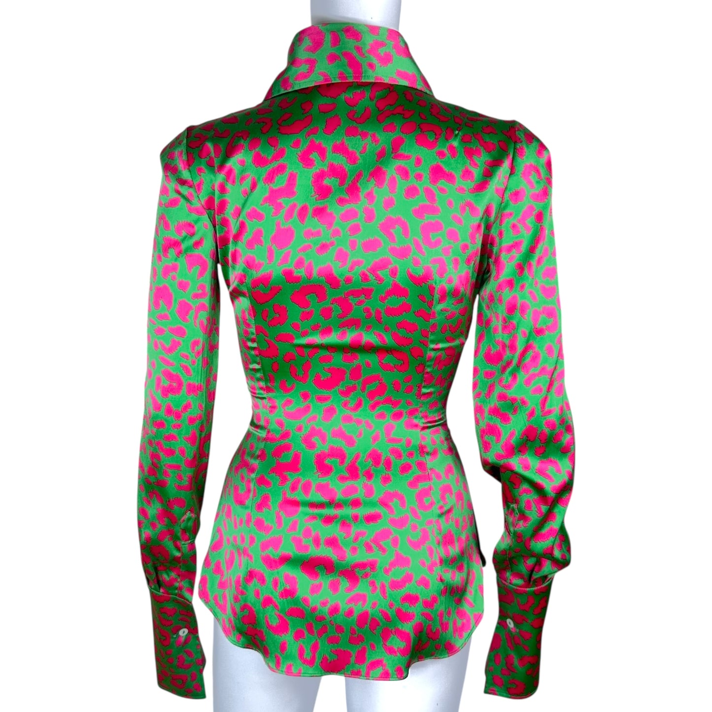 Dolce & Gabbana Pink & Green Leopard Print Blouse