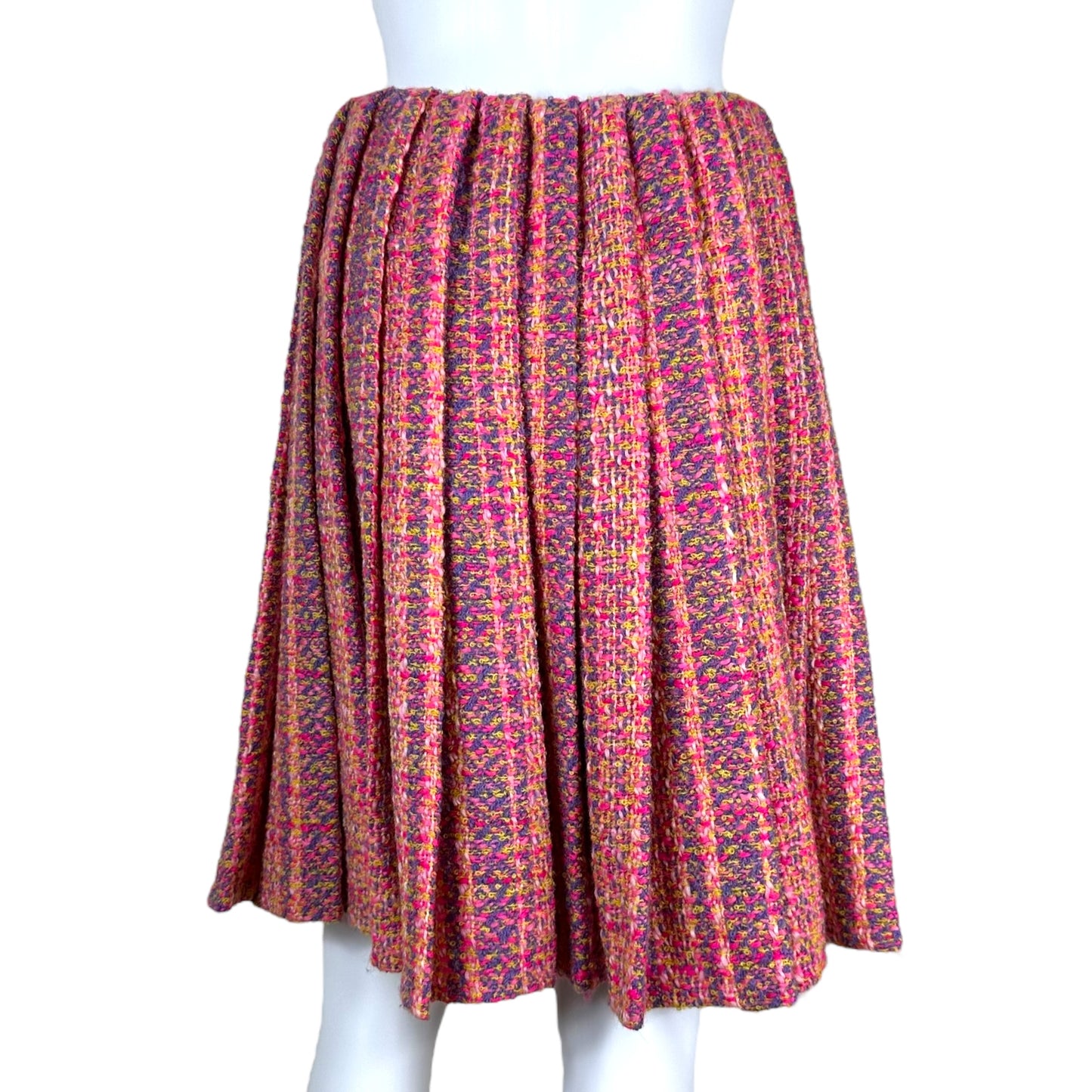 Prada AW18 Pink Tweed Pleated Midi Skirt