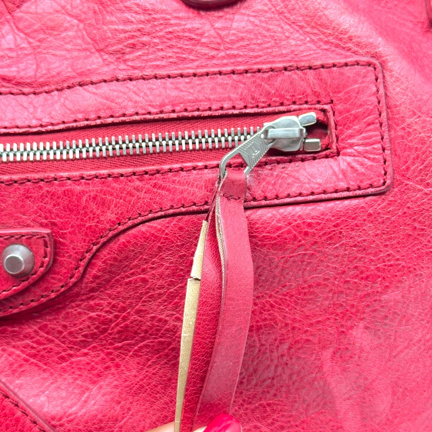 Balenciaga Red Leather City Small 2-Way Duffle Bag