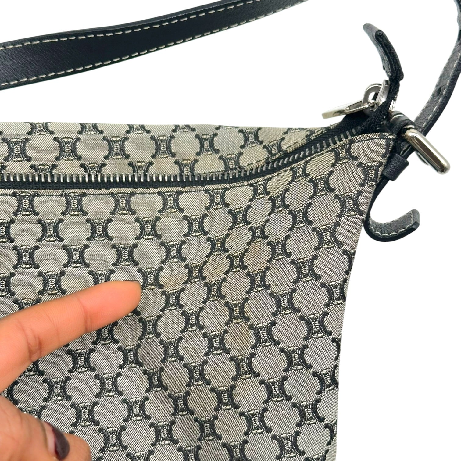 Celine Navy Blue Pochette Bag Triomphe Monogram