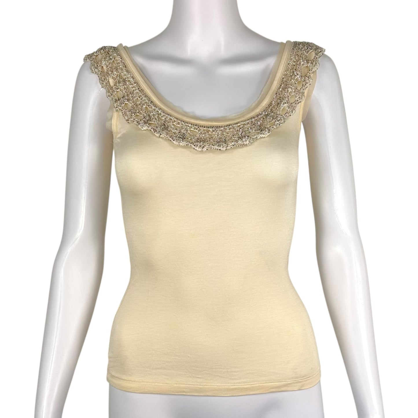 Dolce & Gabbana White Beaded Crochet Collar Tank Top