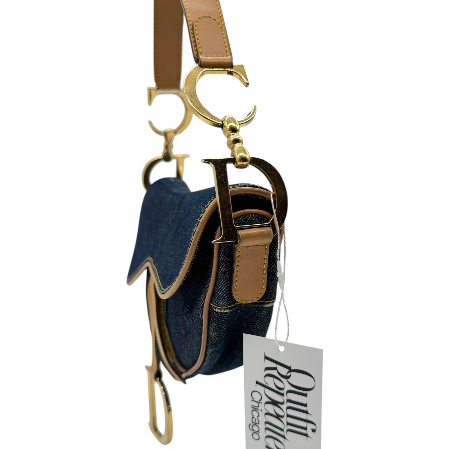 Christian Dior Denim & Gold Hardware Saddle Bag