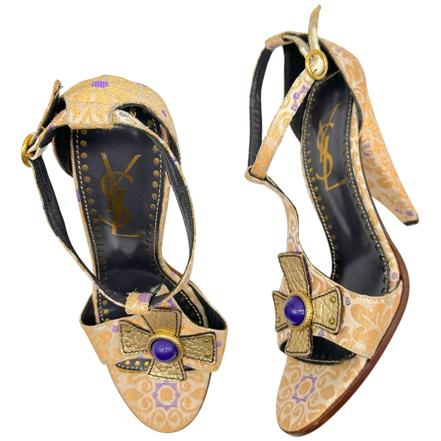Yves Saint Laurent by Tom Ford Metallic Gold Damask & Purple Cross Heels