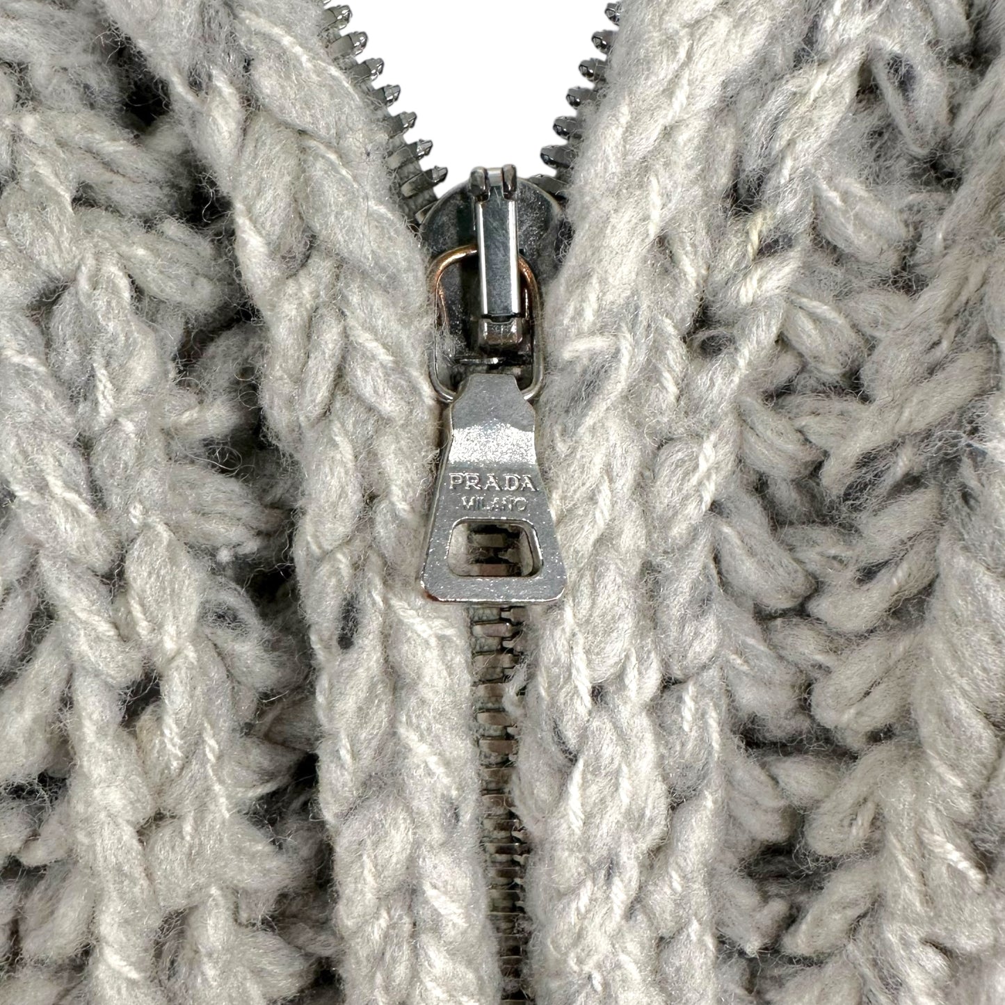 Prada Merino Wool Gray Double Zipper Chunky Sweater - Outfit Repeater