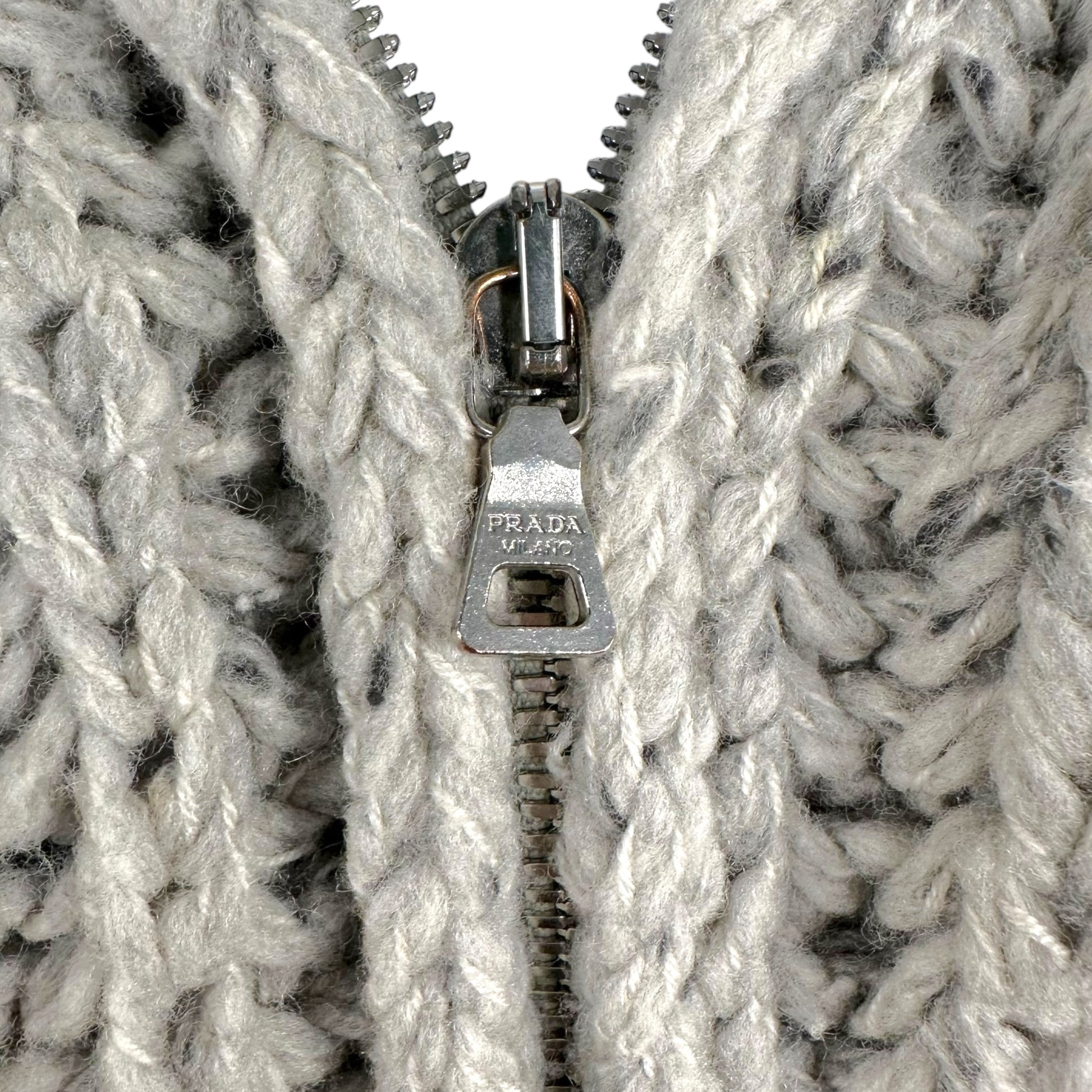 Prada Merino Wool Gray Double Zipper Chunky Sweater - Outfit Repeater