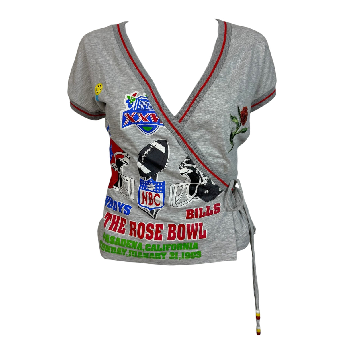 D&G Dolce & Gabbana F/W 2001 'NFL' Beaded Graphic Wrap T-Shirt