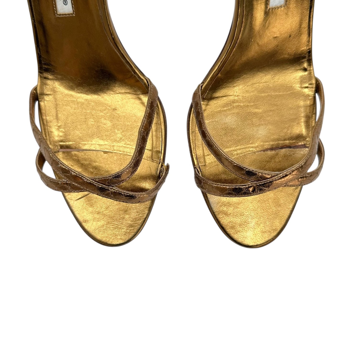 Manolo Blahnik Bronze Snakeskin Heeled Sandals