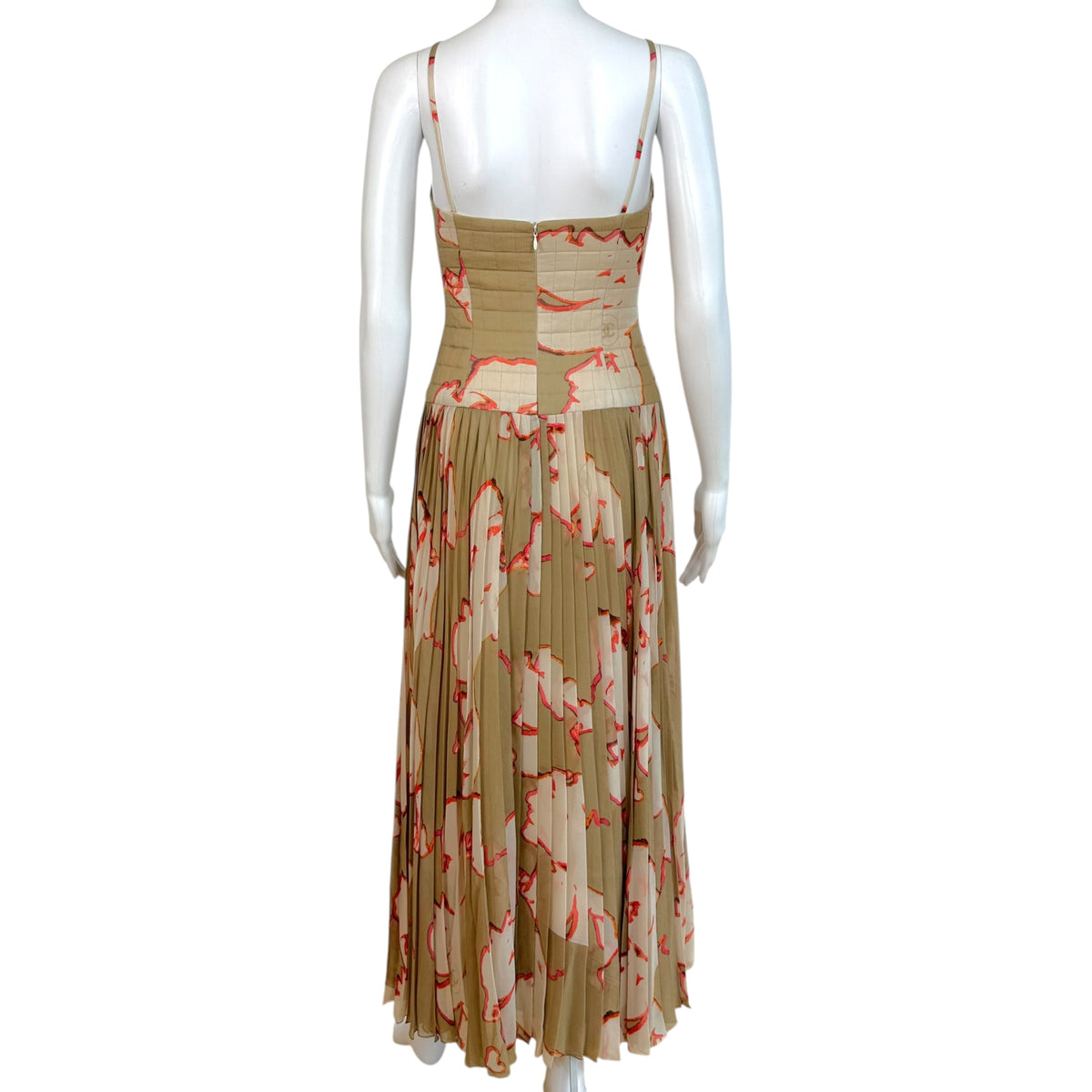 Chanel Silk Pleated Maxi Dress Taupe Face Print
