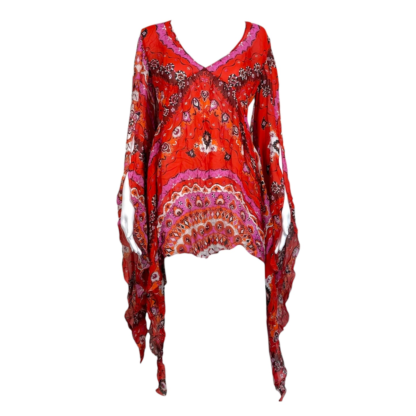 Emilio Pucci Pink & Red Floral Print Sheer Silk Mini Dress NEW