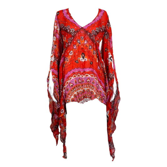 Emilio Pucci Pink & Red Floral Print Sheer Silk Mini Dress NEW