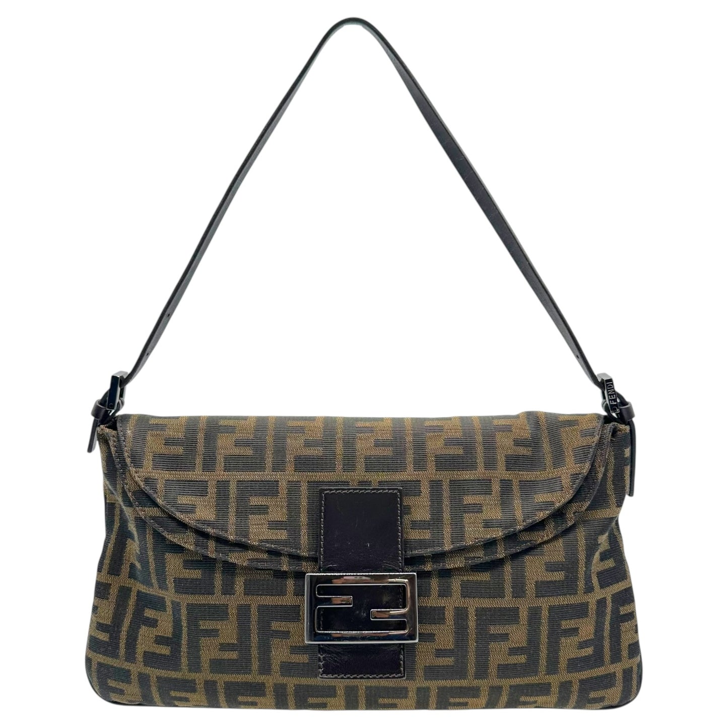Fendi Brown Zucca Monogram Fold-Over Baguette Bag