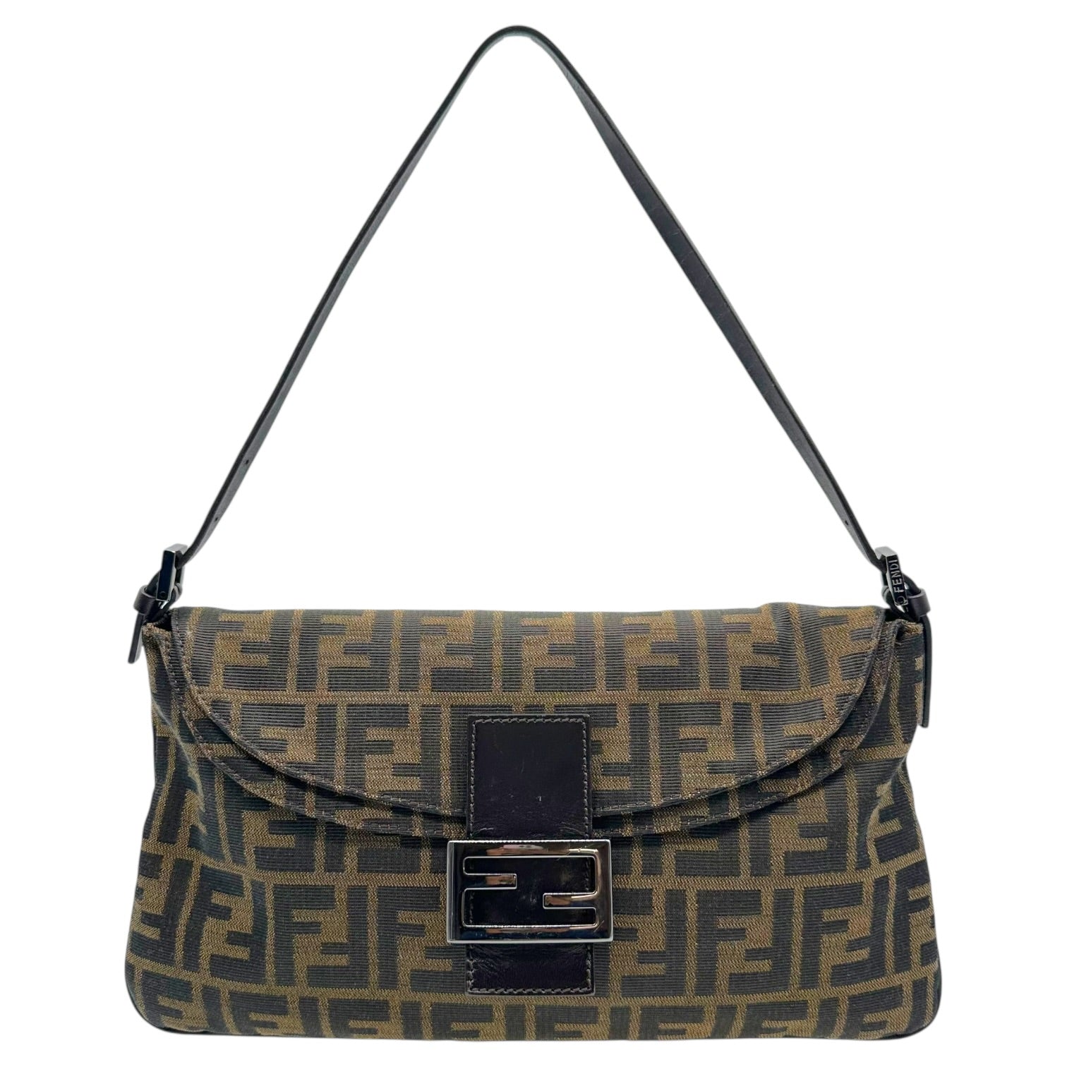 Fendi Brown Zucca Monogram Fold-Over Baguette Bag