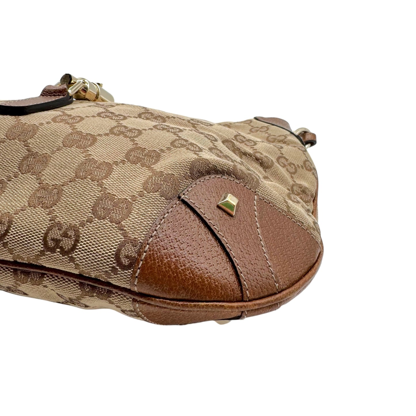 Gucci Tan Monogram & Brown Leather Piston Lock Shoulder Jackie Bag