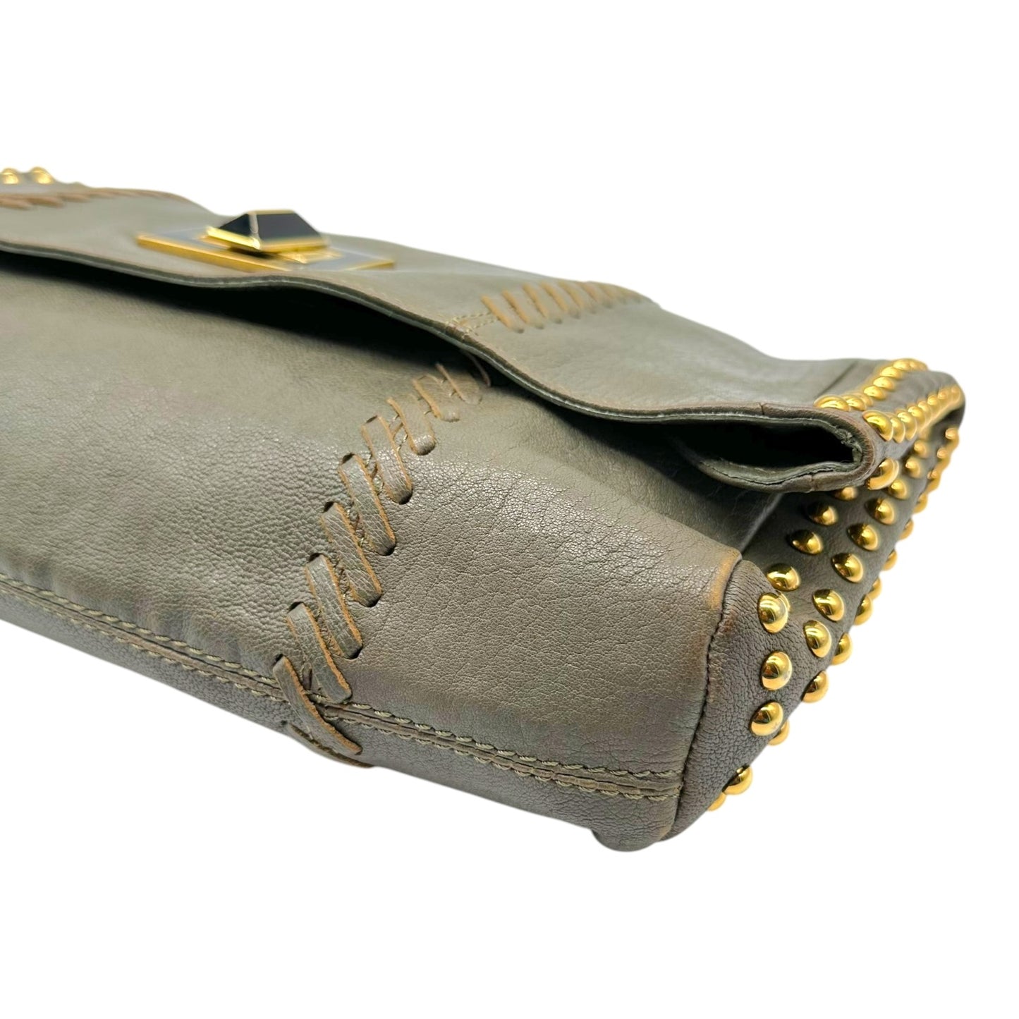 Emilio Pucci Gray Leather Gold Studded Clutch Bag