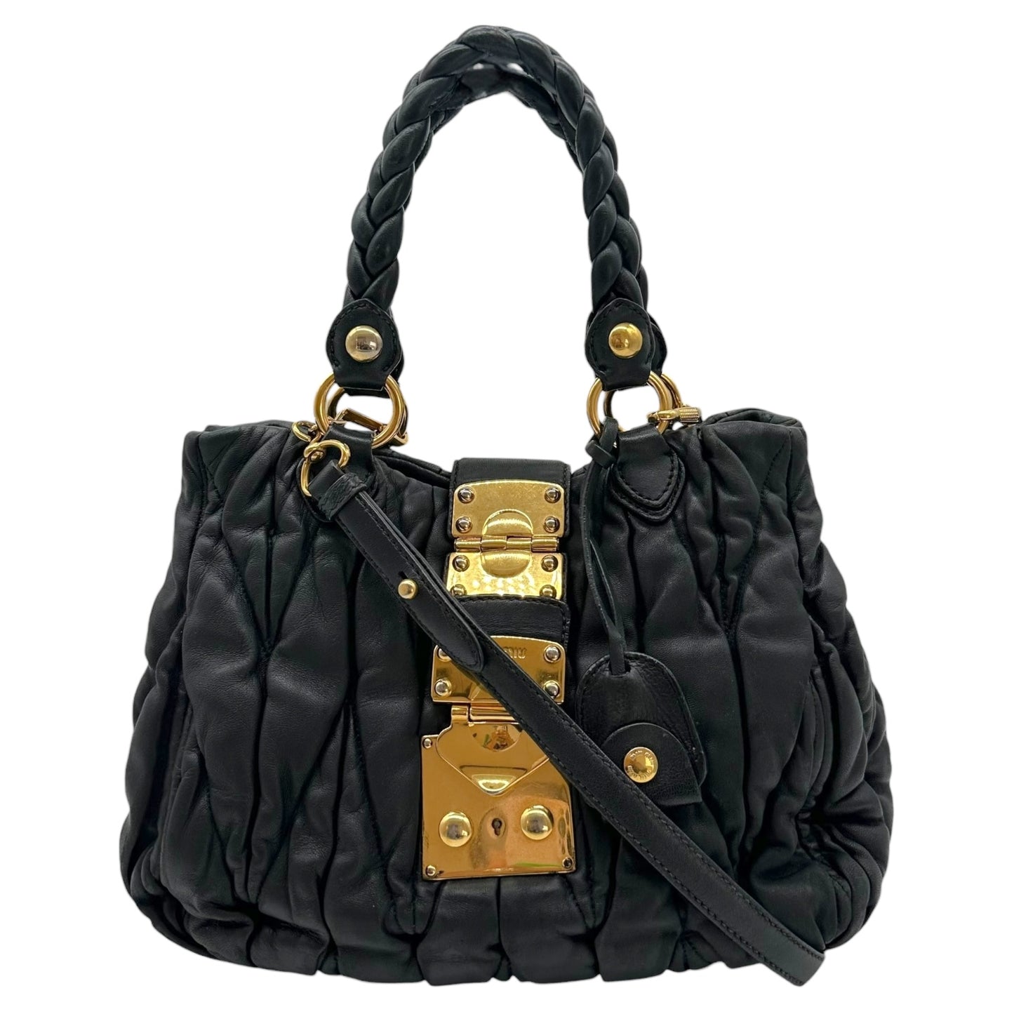 Miu Miu Black & Gold Quilted Matelasse 2-Way Bag