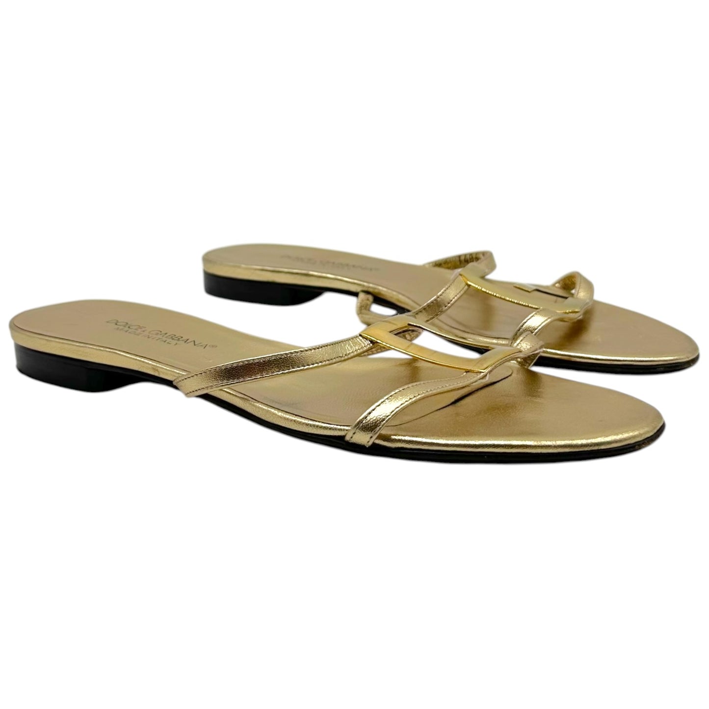 Dolce & Gabbana Gold DG Logo Flat Sandals