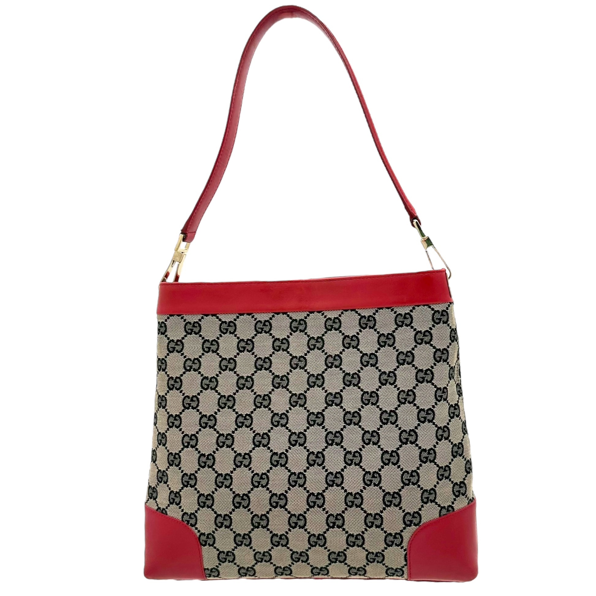 Gucci Gray Monogram Red Trim Tote Bag - Outfit Repeater