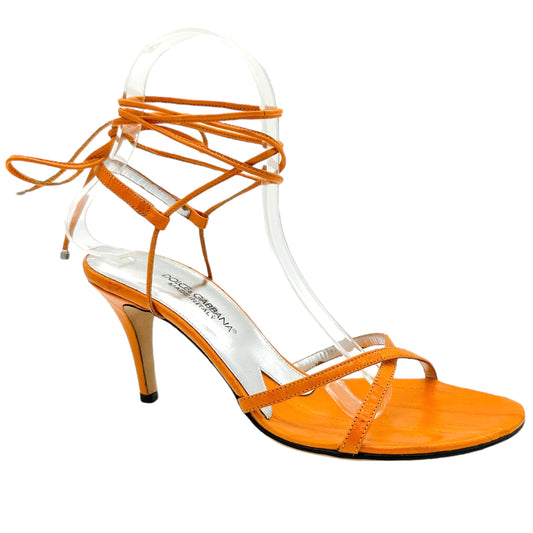 Dolce & Gabbana Orange Eel Leather Wrap Heels