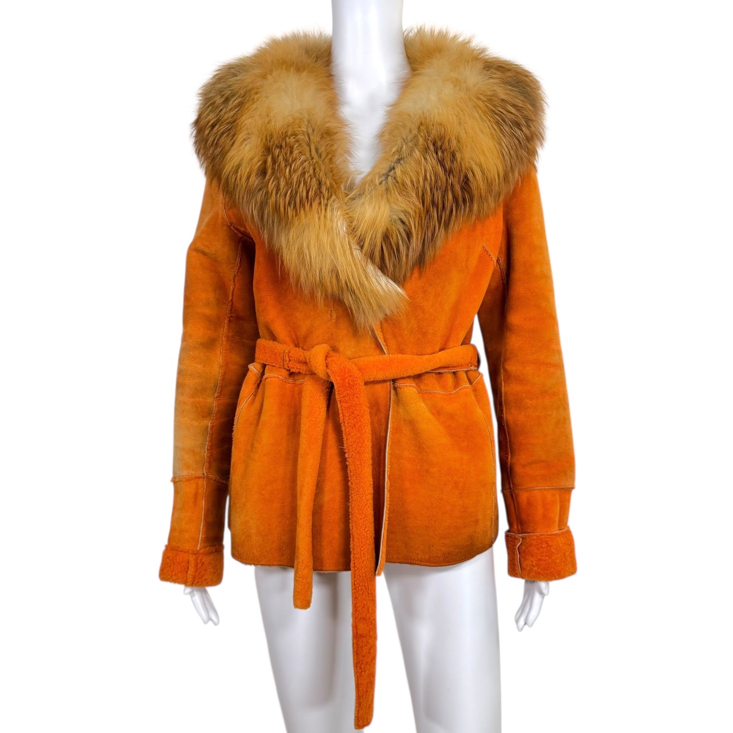 Dolce & Gabbana Orange Sheepskin & Fox Fur Wrap Coat - Outfit Repeater
