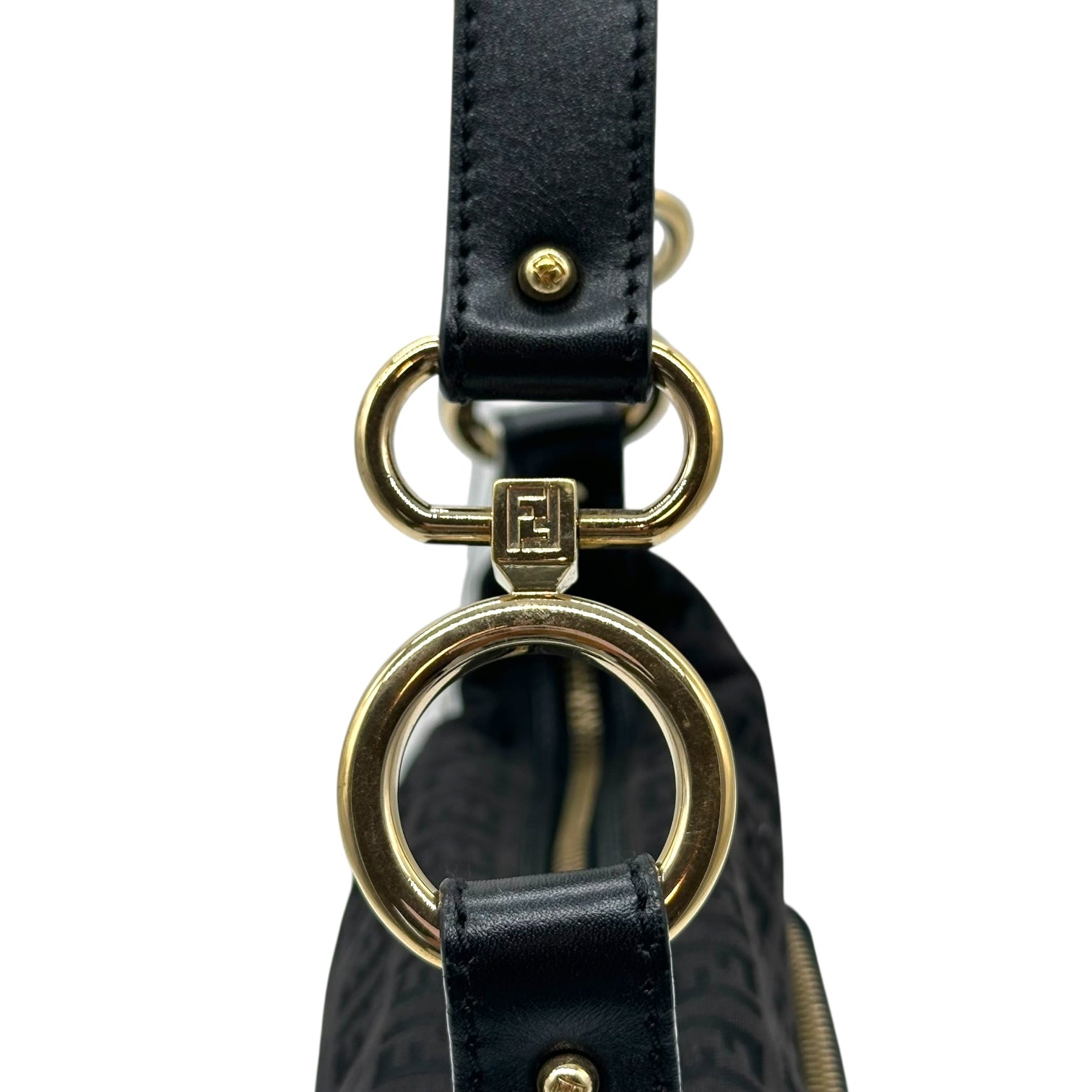 Fendi Black Zucchino Monogram Leather Trim Gold Hardware Shoulder Bag - Outfit Repeater