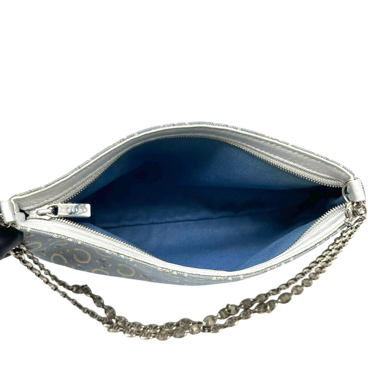 Celine Pochette Bag Light Blue Monogram Canvas Chain Strap