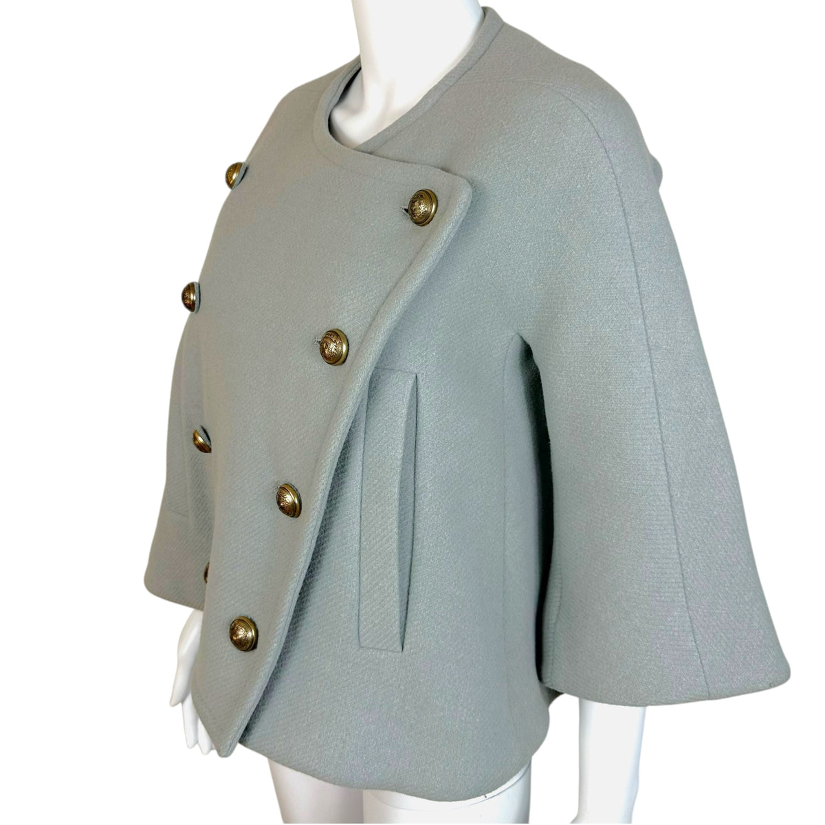 Chloe Cropped Napoleon Jacket Light Blue Wool Wide Sleeve