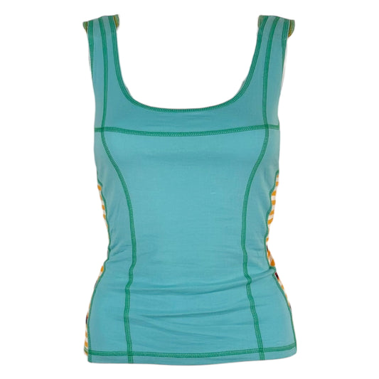 Issey Miyake Teal Blue & Orange Striped Corset Back Tank Top