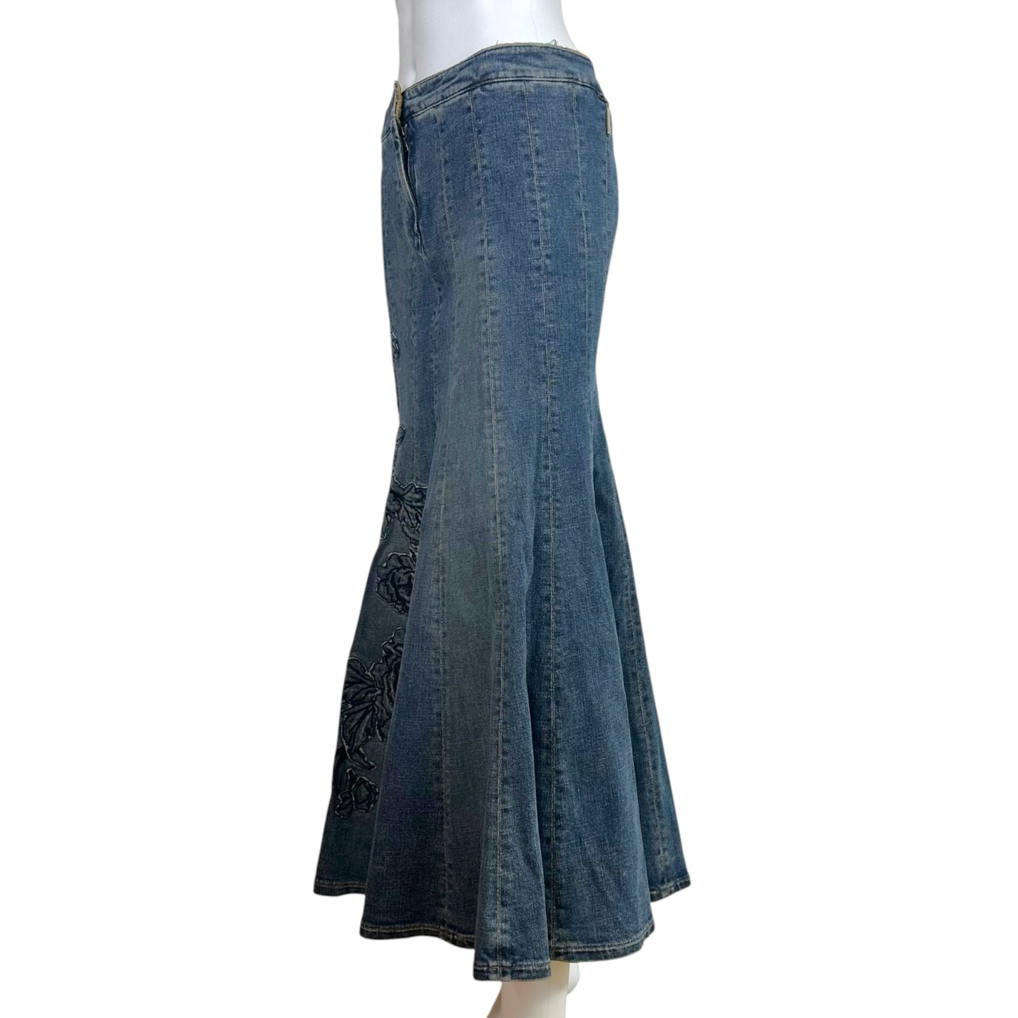 Roberto Cavalli Embroidered Floral Denim Maxi Skirt