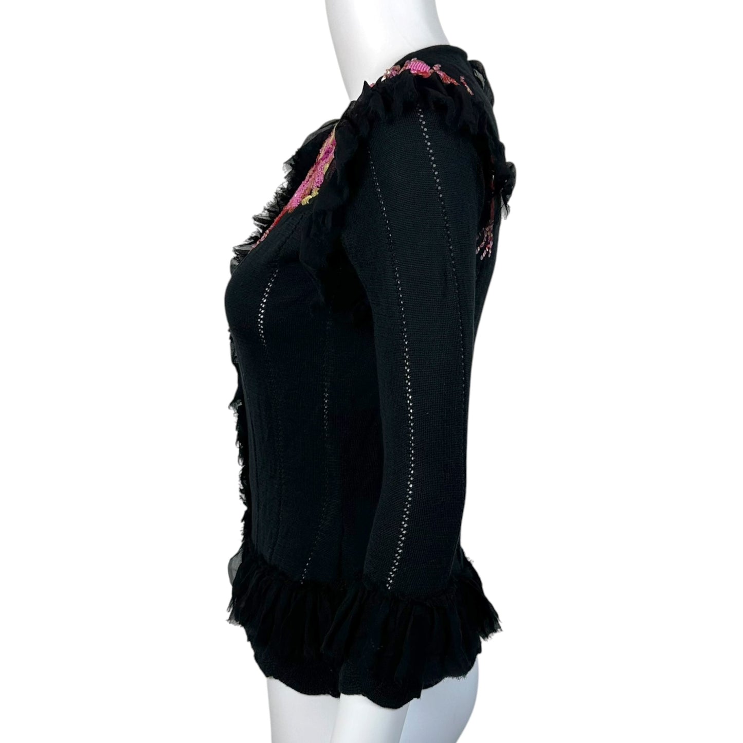 Christian Lacroix Bazar Black Silk & Knit Beaded Cardigan