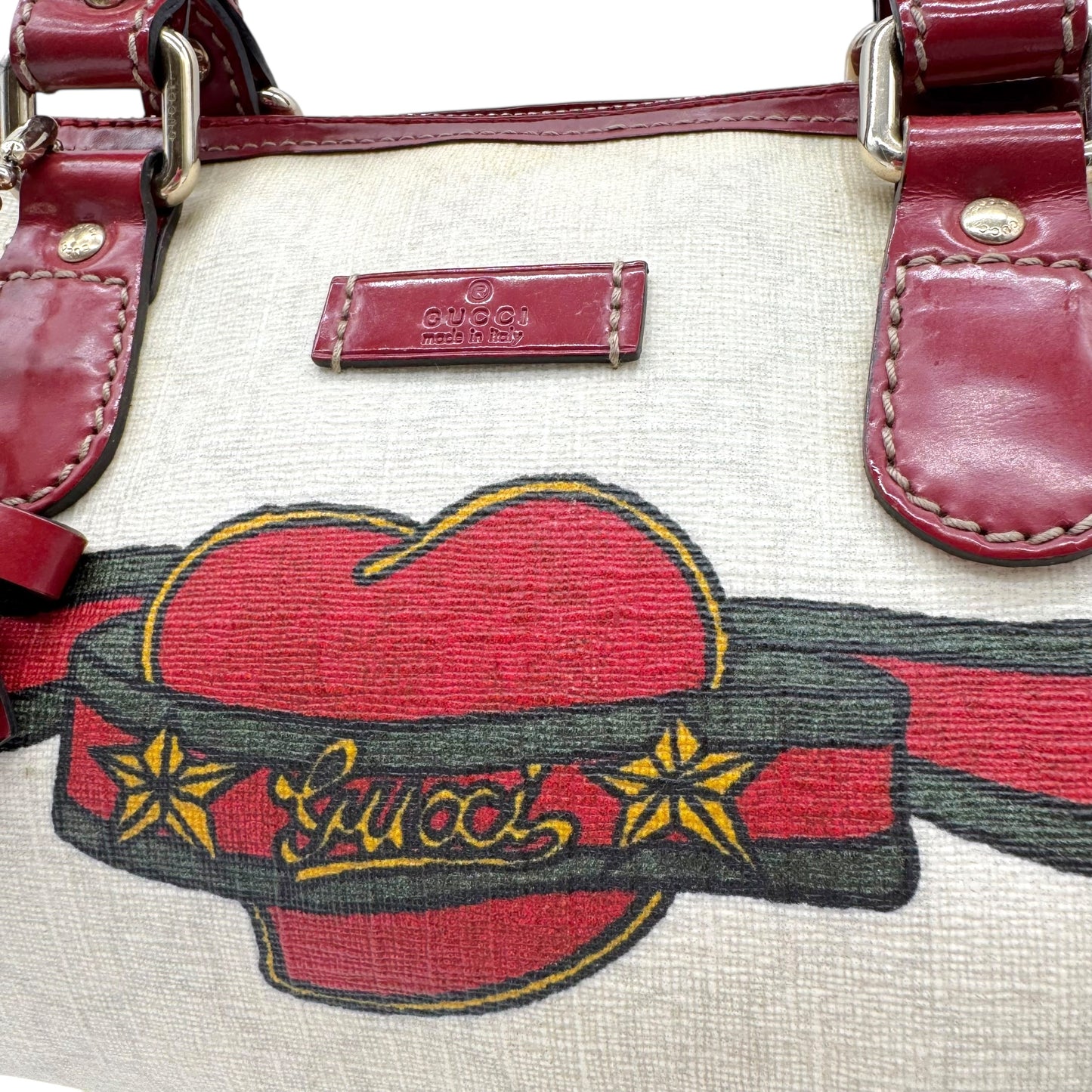 Gucci x UNICEF Red & White Tattoo Heart Mini Boston Bag - Outfit Repeater