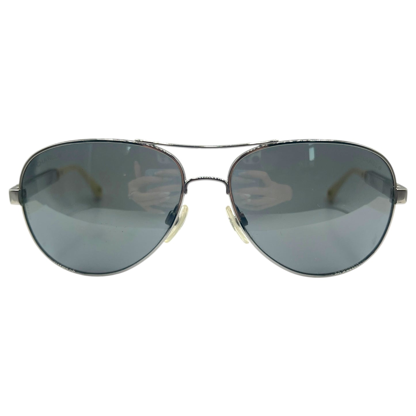 Chanel Silver Mirrored Aviator Sunglasses w/ Case