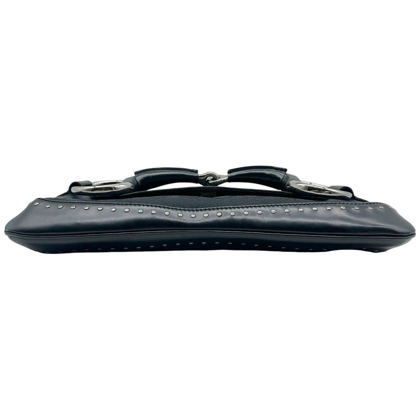 Gucci Black Studded Monogram Large Horsebit Clutch