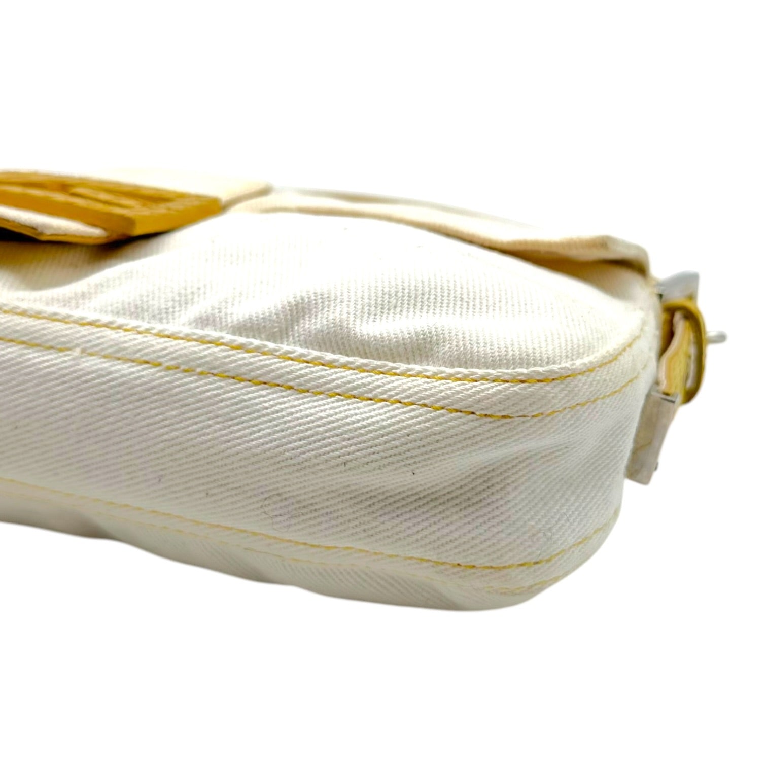 Fendi Baguette Bag White Denim Yellow Python Trim