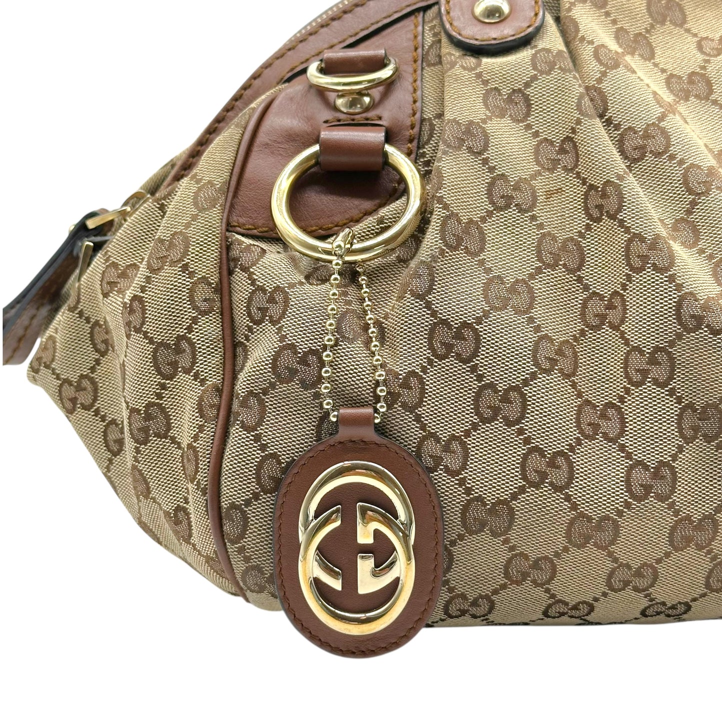 Gucci Tan Monogram & Brown Leather Sukey 2-Way Bag