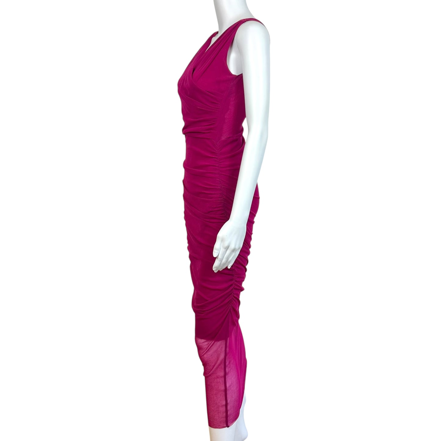Jean Paul Gaultier Soleil Pink Mesh Ruched Midi Dress