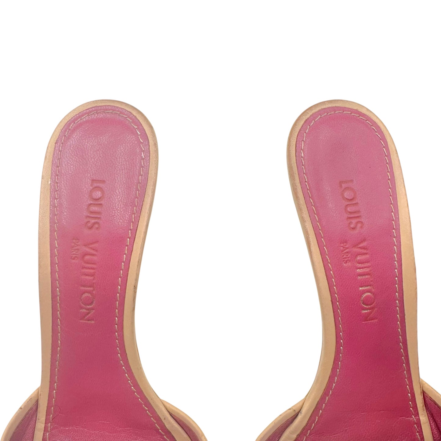 Louis Vuitton Pink Denim Monogram Kitten Heel Mule Sandals
