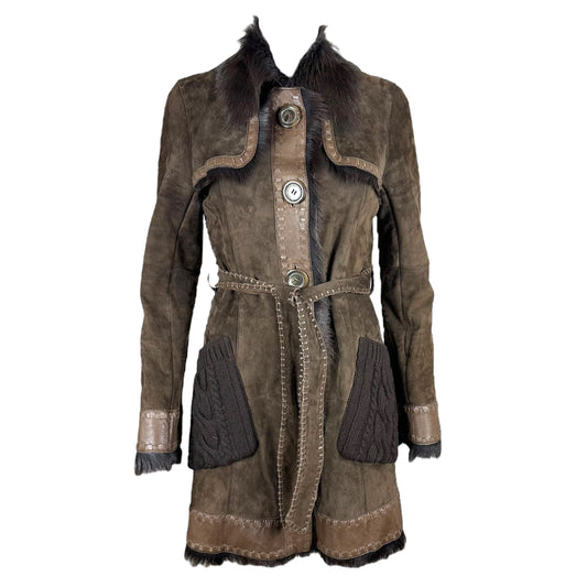 Burberry Suede Leather Fur & Knit Trench Coat
