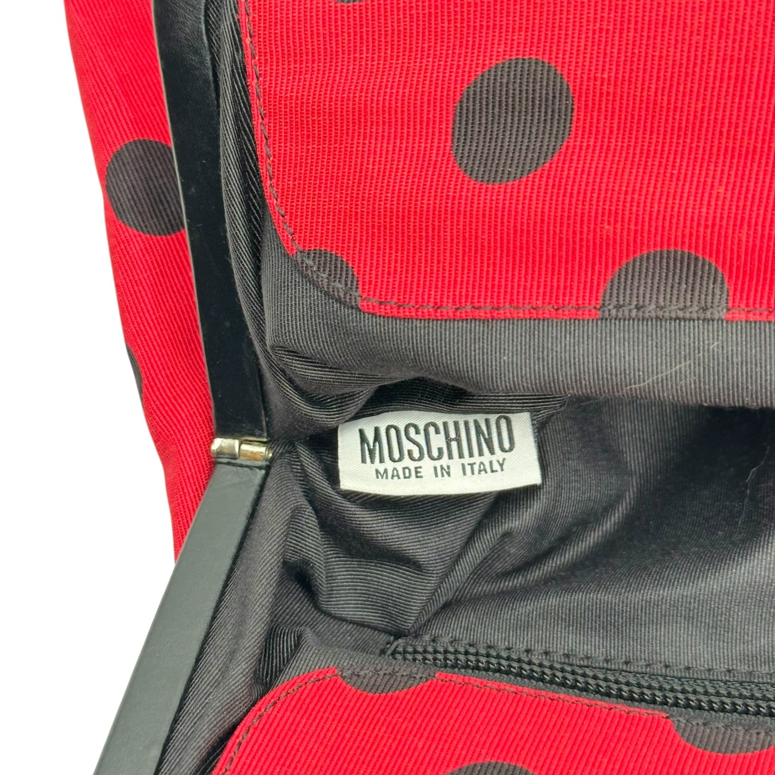 Moschino Red Black Polka Dot Kisslock Handbag