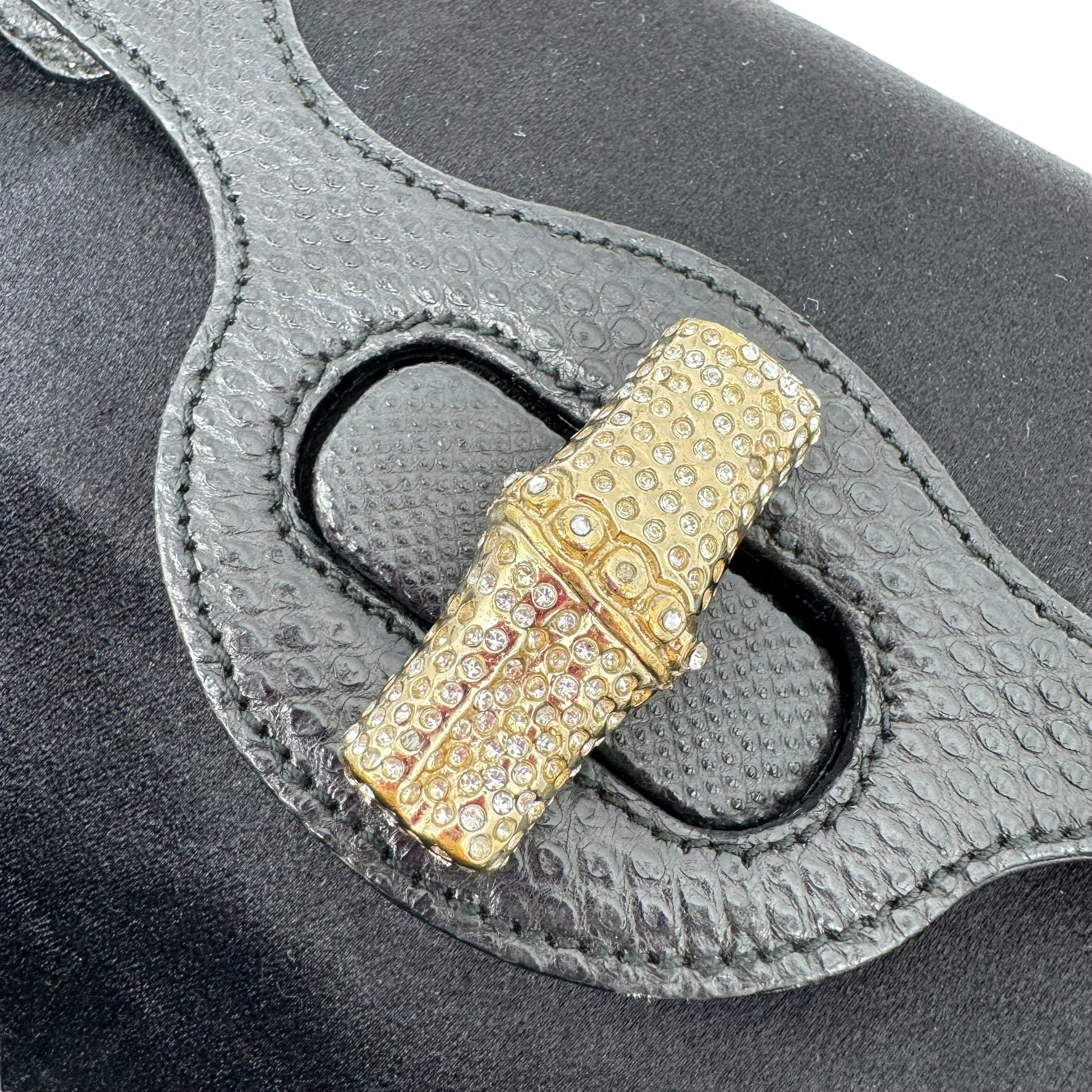 Gucci by Tom Ford Black Silk & Lizard Crystal Embellished Bamboo Mini Bag - Outfit Repeater