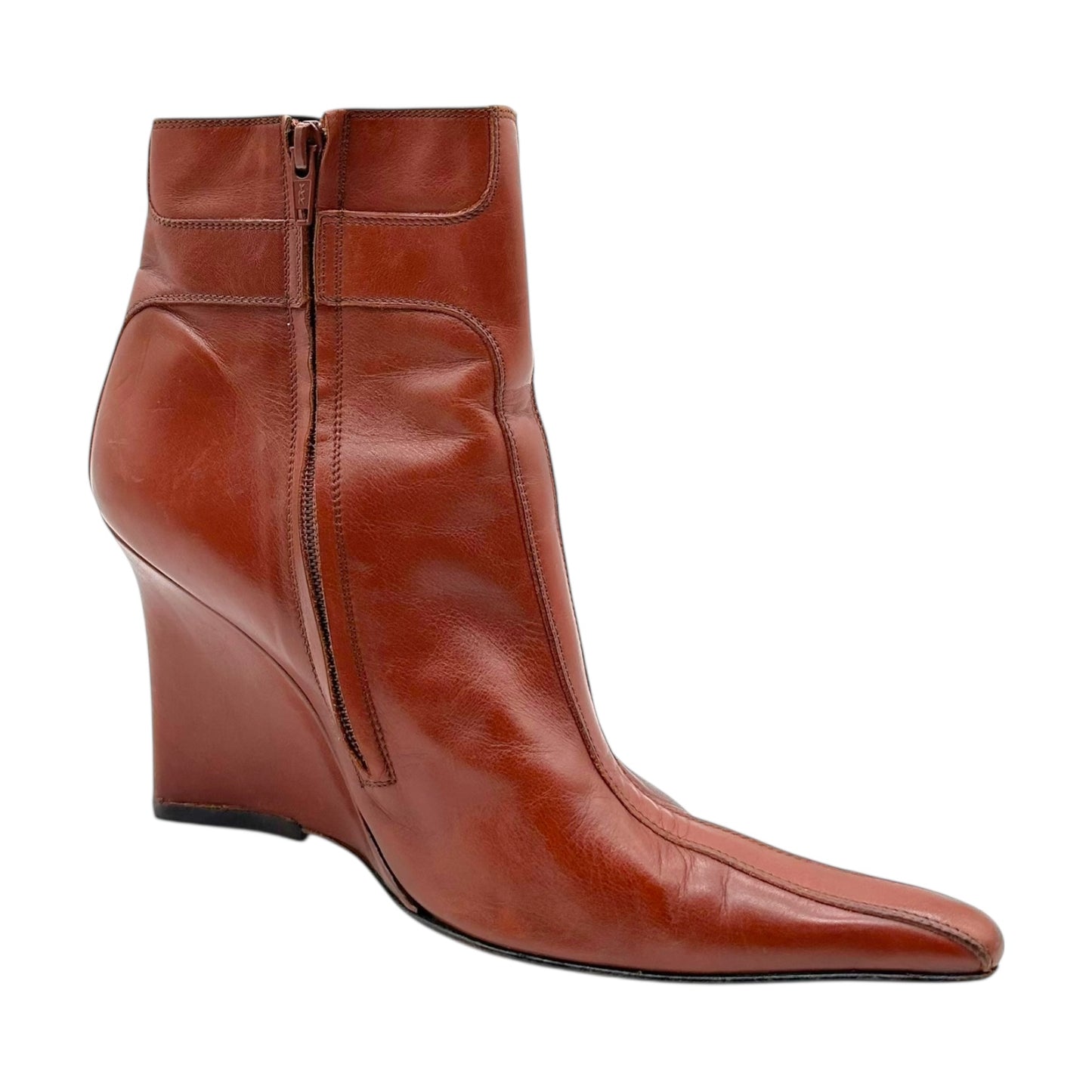 Versace Brown Leather Wedge Heel Booties